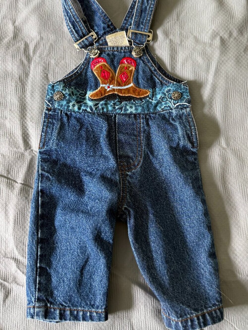 Western Go! 1Baby Infant Denim Overalls Cowboy Boots Sz 3-6 months
